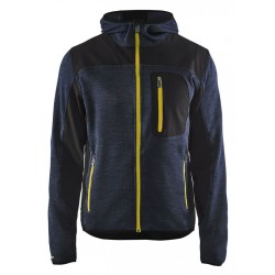 Veste tricotée à capuche Marine/Jaune