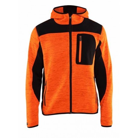 Veste tricotée à capuche orange/noir